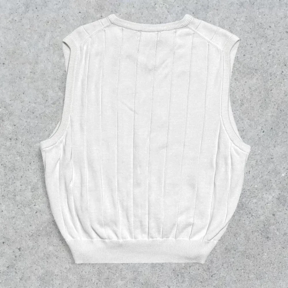 Polo by Ralph Lauren White V-Neck Cable Knit Vest with Light Blue Pony